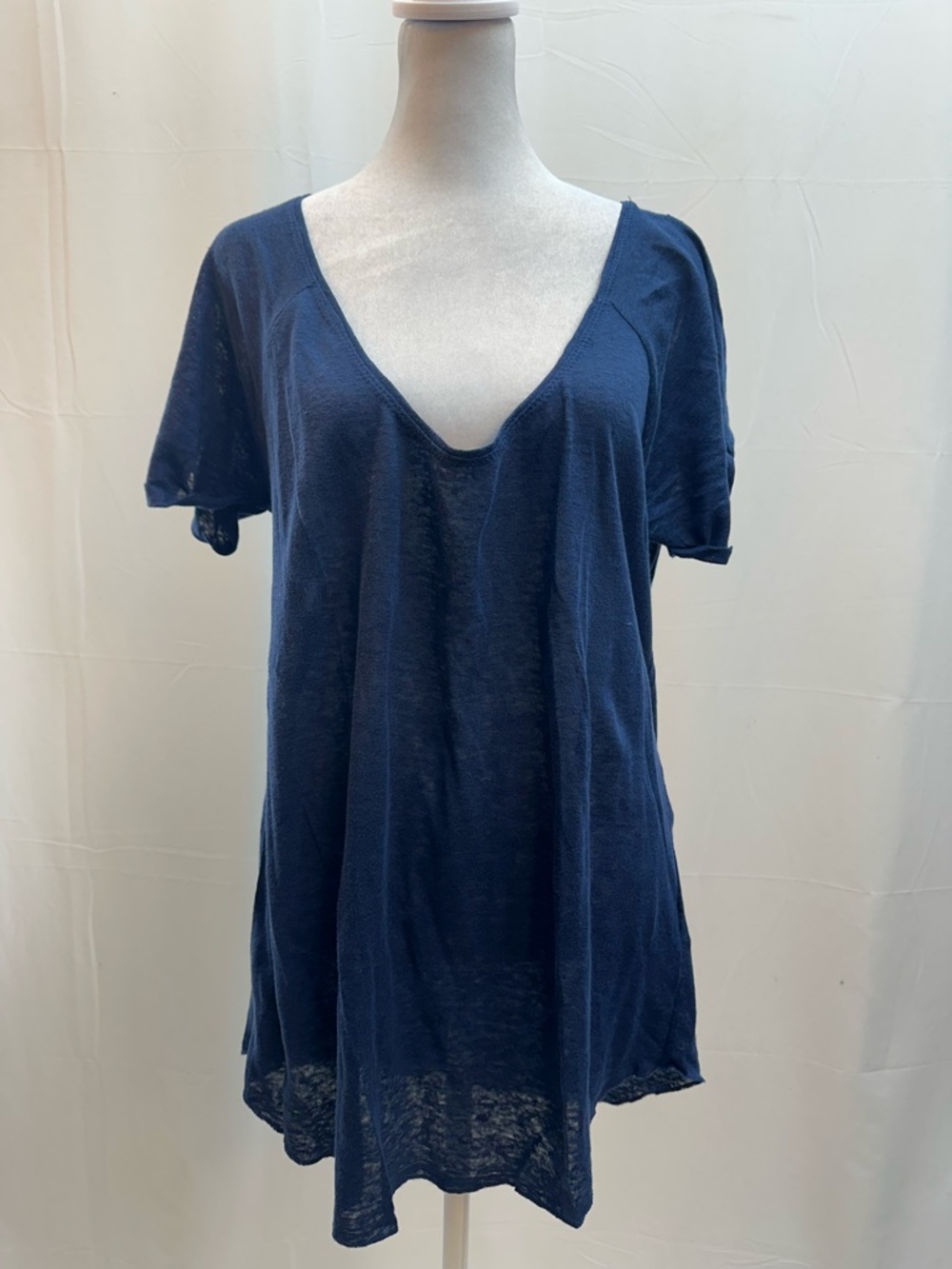 Zara Navy Deep V Short Sleeve Tee L NWTS